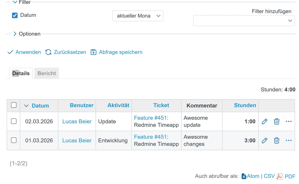 Redmine TimeReport Pro – One-Click PDF Time Reports - 12 Monate