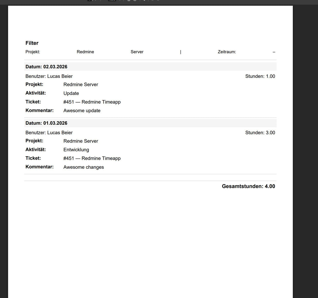 Redmine TimeReport Pro – One-Click PDF Time Reports - 12 Monate